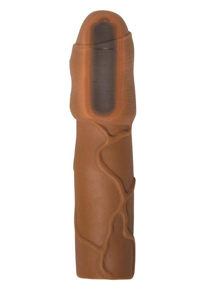 Natural Realskin Uncircumcised Xtender Vibrating Sleeve - Chocolate