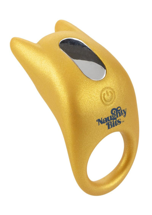 Naughty Bits Horny AF Silicone Vibrating Cock Ring - Gold