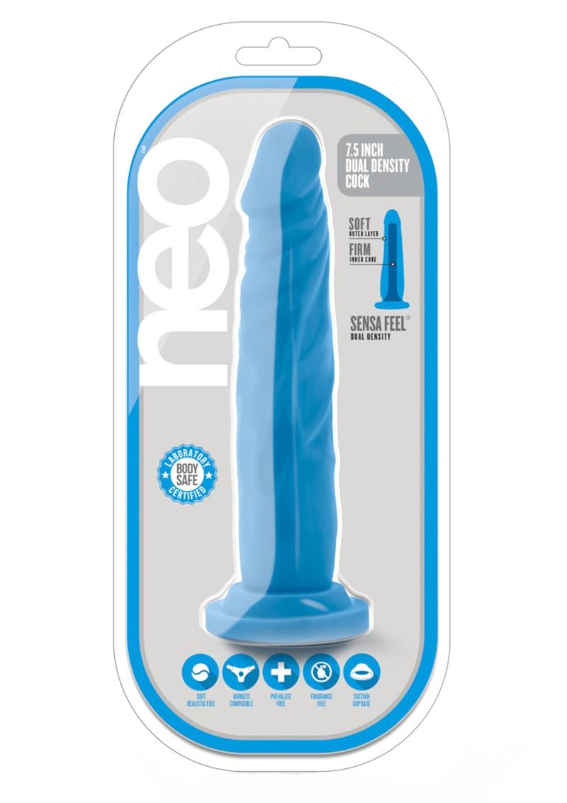 Neo Dual Density Dildo - Blue/Neon Blue - 7.5in