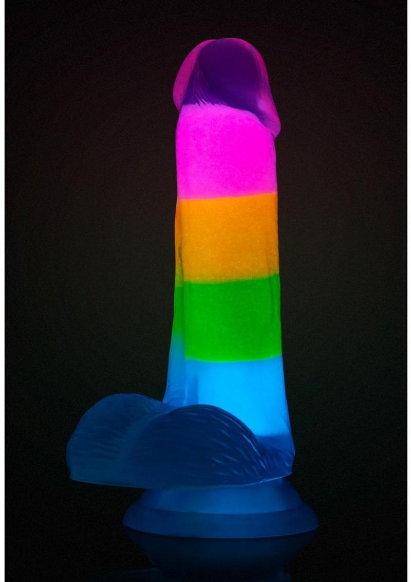 Neo Elite Glow In The Dark Silicone Rainbow Rave Dildo - Glow In The Dark/Multicolor - 6.5in