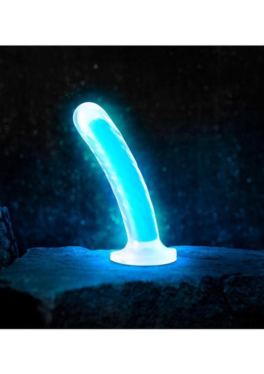 Neo Elite Glow In The Dark Tao Silicone Dual Dense Dildo - Blue/Glow In The Dark/Neon Blue - 7in