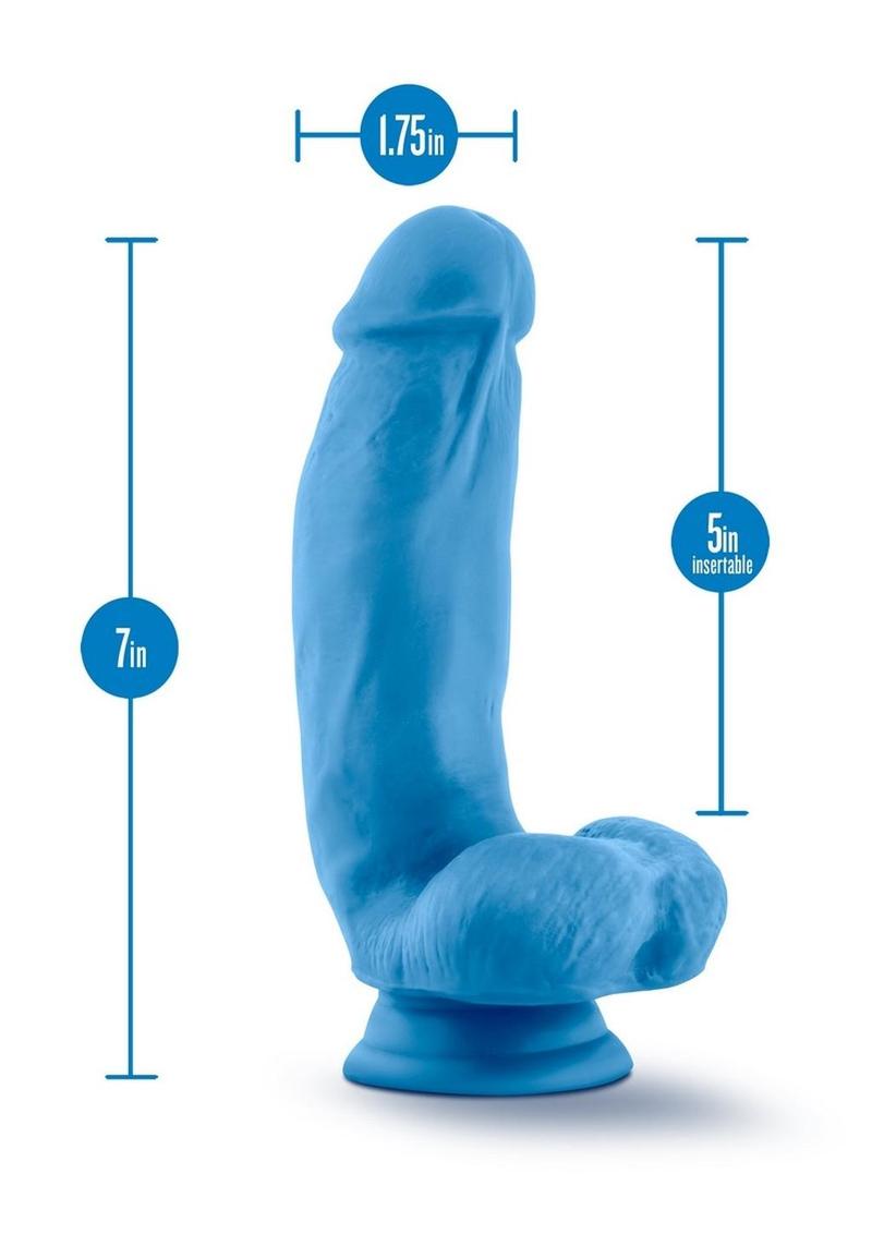 Neo Elite Silicone Dual Density Cock with Balls - Blue/Neon Blue - 7.5in