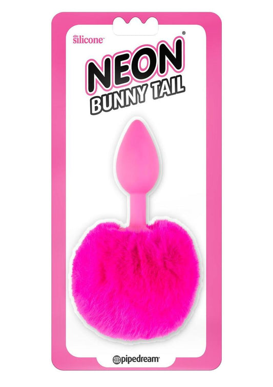 Neon Bunny Tail Silicone Anal Plug - Pink