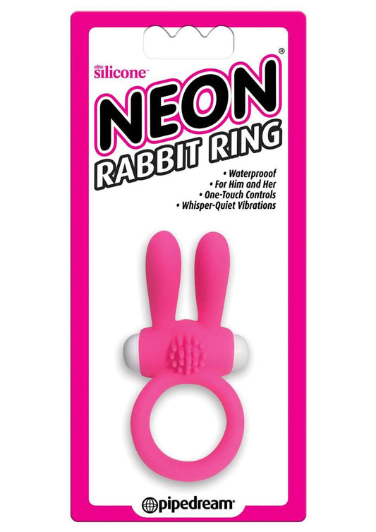 Neon Silicone Vibrating Rabbit Ring - Pink/White