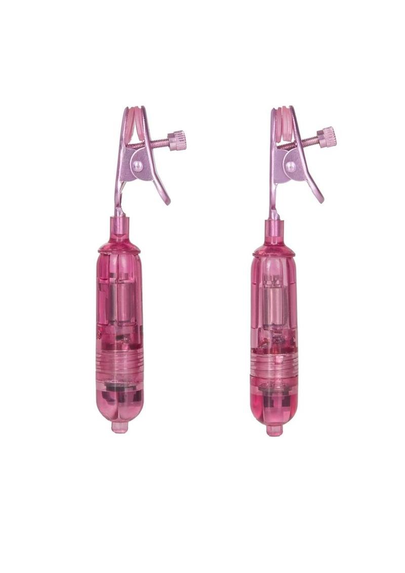 Nipple Play One Touch Vibrating Nipple Clamps - Pink