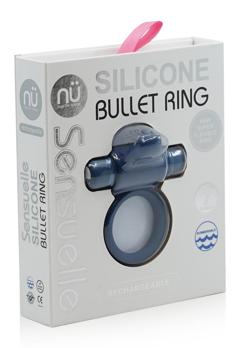 Nu Sensuelle Silicone Bullet Ring Rechargeable Vibrating Cock Ring - Blue/Navy Blue