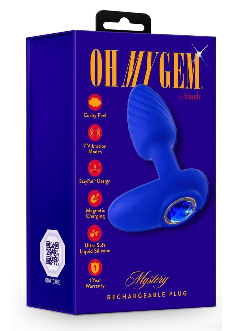 Oh My Gem Mystery Rechargeable Silicone Anal Plug - Blue/Sapphire