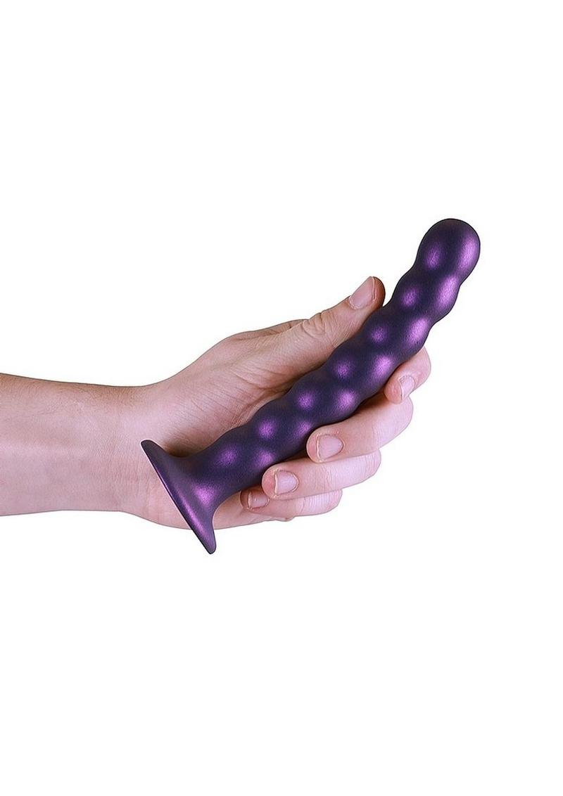 Ouch! Beaded G-Spot Silicone Dildo 6.5in - Metallic - Purple