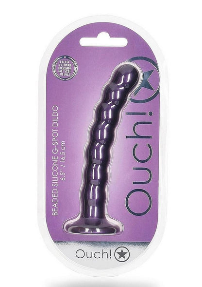 Ouch! Beaded G-Spot Silicone Dildo 6.5in - Metallic