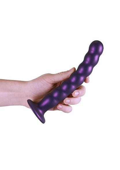 Ouch! Beaded G-Spot Silicone Dildo 8in - Metallic - Purple