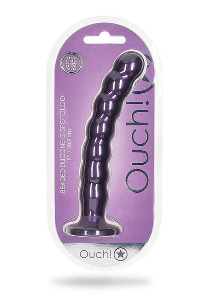 Ouch! Beaded G-Spot Silicone Dildo 8in - Metallic