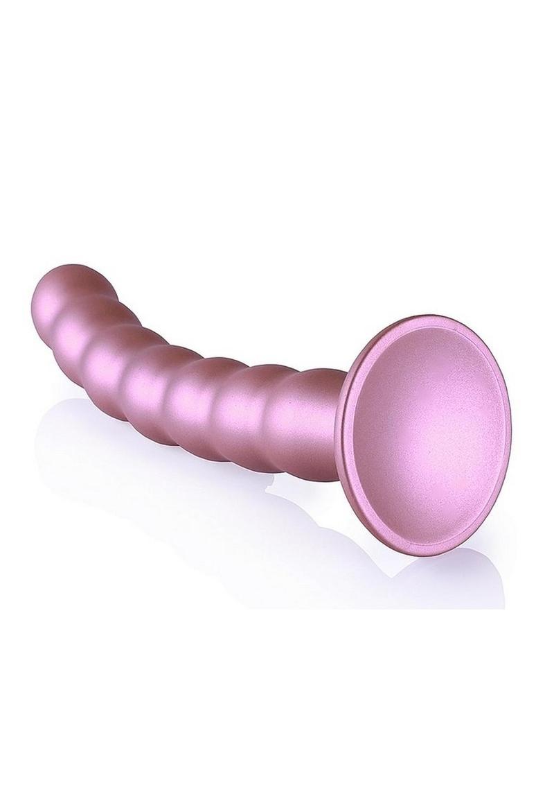 Ouch! Beaded G-Spot Silicone Dildo 8in - Metallic - Rose Gold