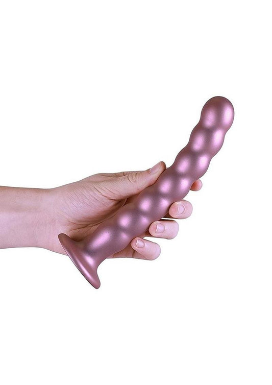 Ouch! Beaded G-Spot Silicone Dildo 8in - Metallic - Rose Gold