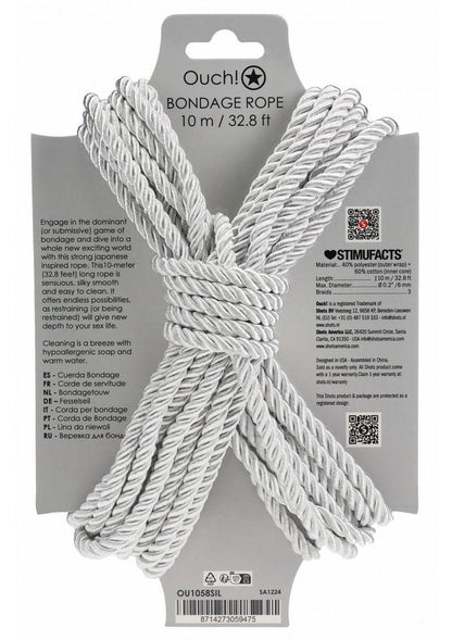 Ouch Bondage Rope 10 Meter Nylon - Silver