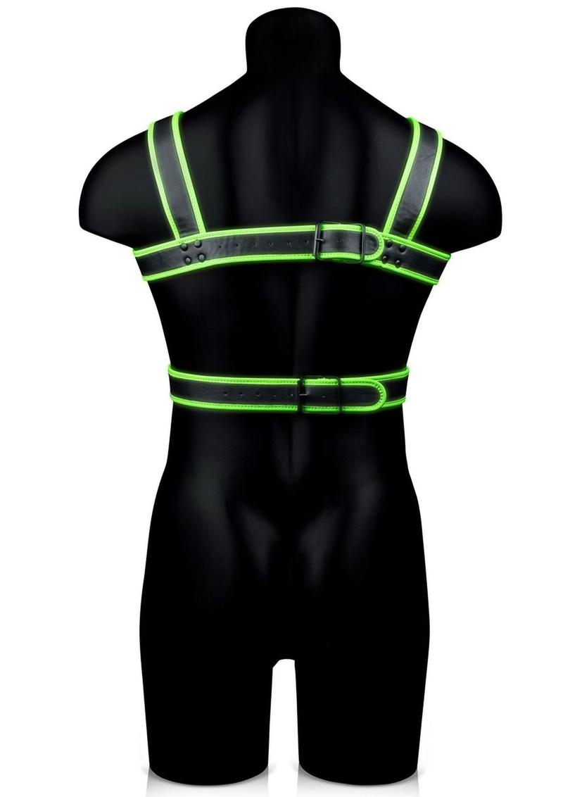 Ouch! Bonded Leather Body Harness - Black/Glow In The Dark/Green - Medium/Small