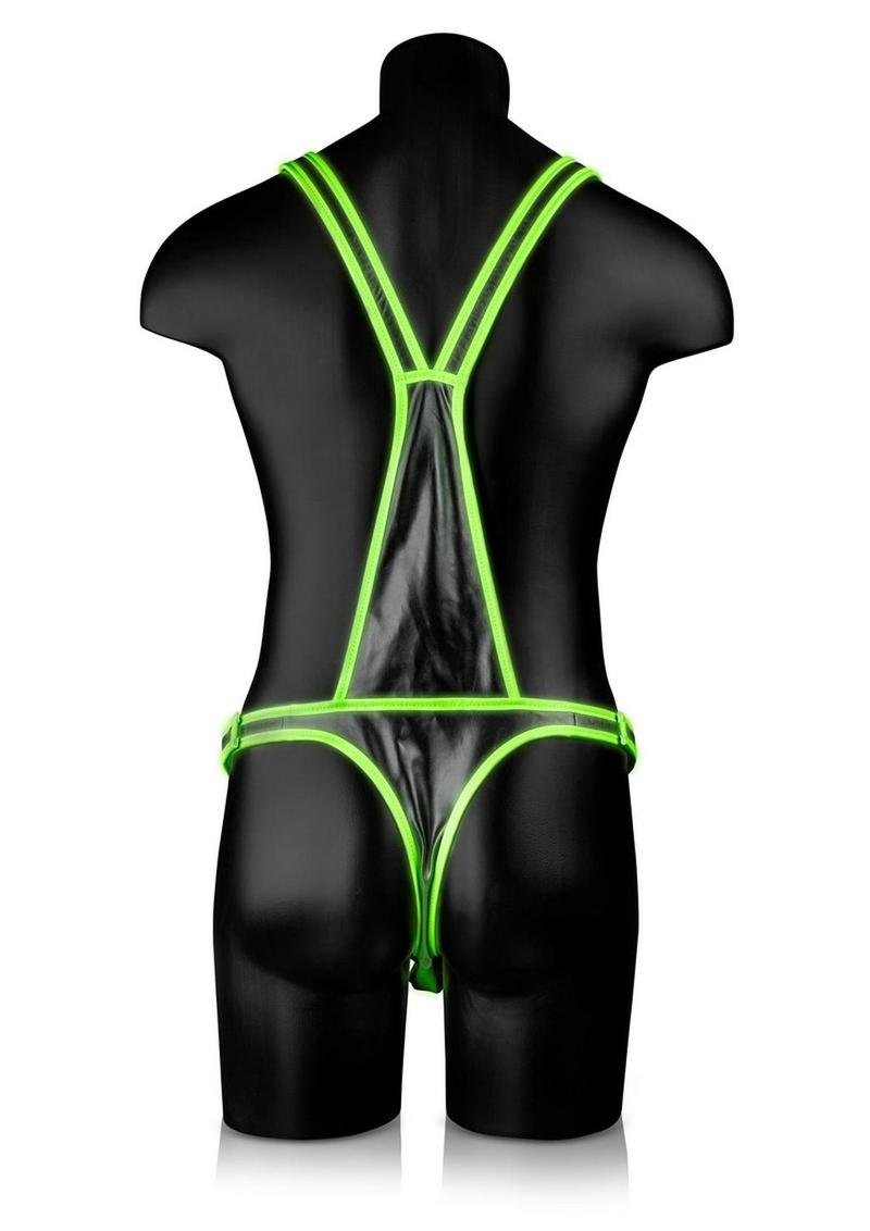 Ouch! Bonded Leather Full Body Harness - Black/Glow In The Dark/Green - Large/XLarge