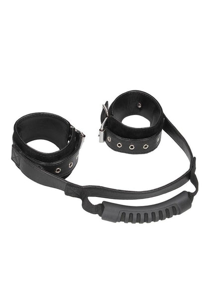 Ouch! Bonded Leather Hand Cuffs with Handle