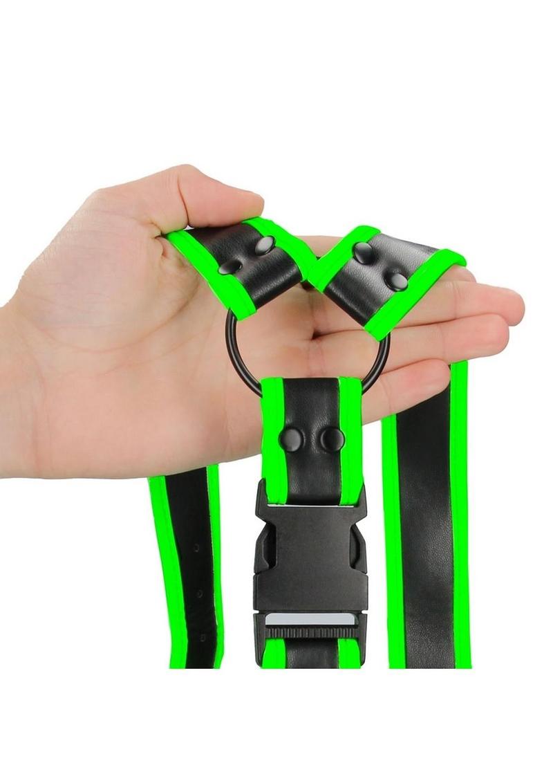 Ouch! Buckle Harness - Black/Glow In The Dark/Green - Medium/Small