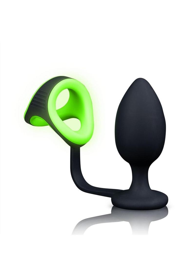 Ouch! Butt Plug with Cock Ring and Ball Strap Silicone - Glow In The Dark/Green