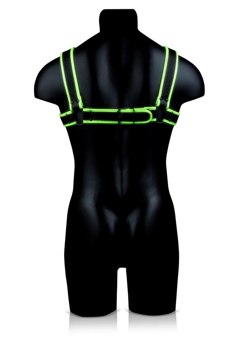 Ouch! Chest Bulldog Harness - Black/Glow In The Dark/Green - Medium/Small