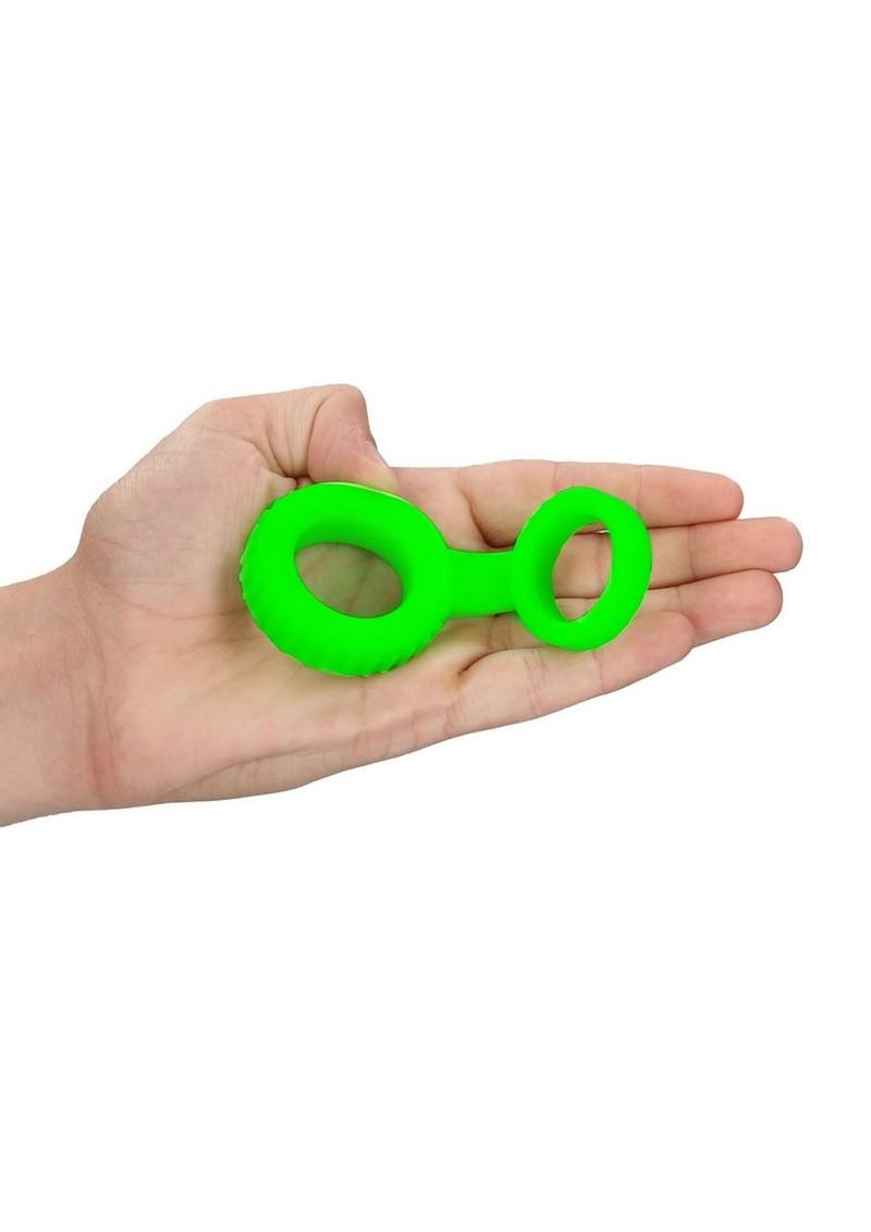 Ouch! Cock Ring and Ball Strap Silicone - Glow In The Dark/Green