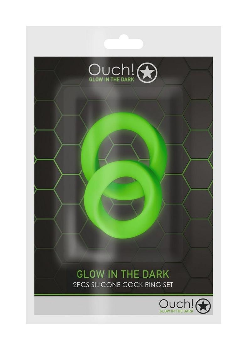 Ouch! Cock Ring Silicone - Glow In The Dark/Green - 2pc/Set