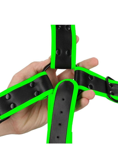 Ouch! Cross Harness - Black/Glow In The Dark/Green - Large/XLarge