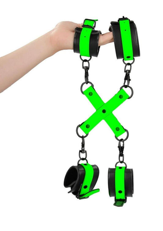 Ouch! Hand and Ankle Cuffs with Hogtie - Glow In The Dark/Green