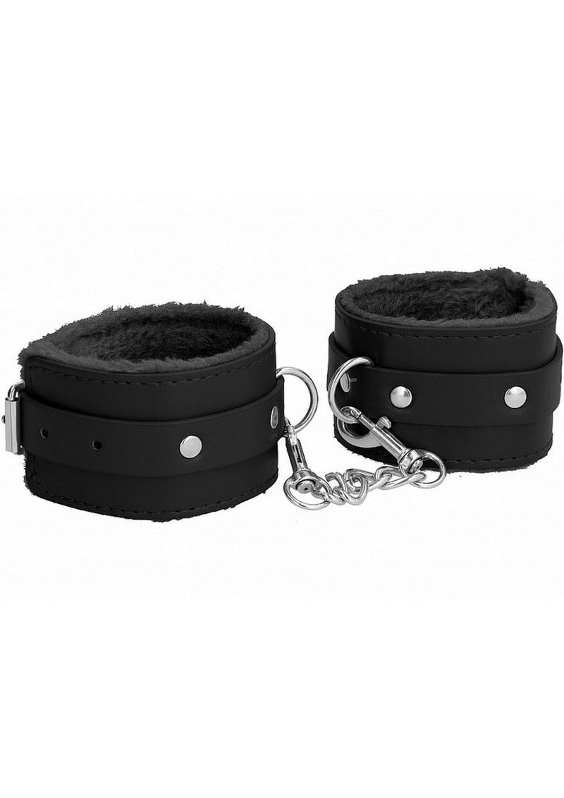 Ouch! Plush Leather Wrist Cuff - Black