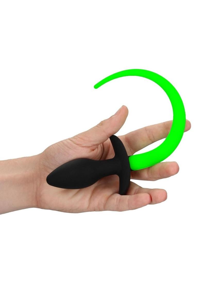 Ouch! Puppy Tail Silicone Plug - Glow In The Dark/Green