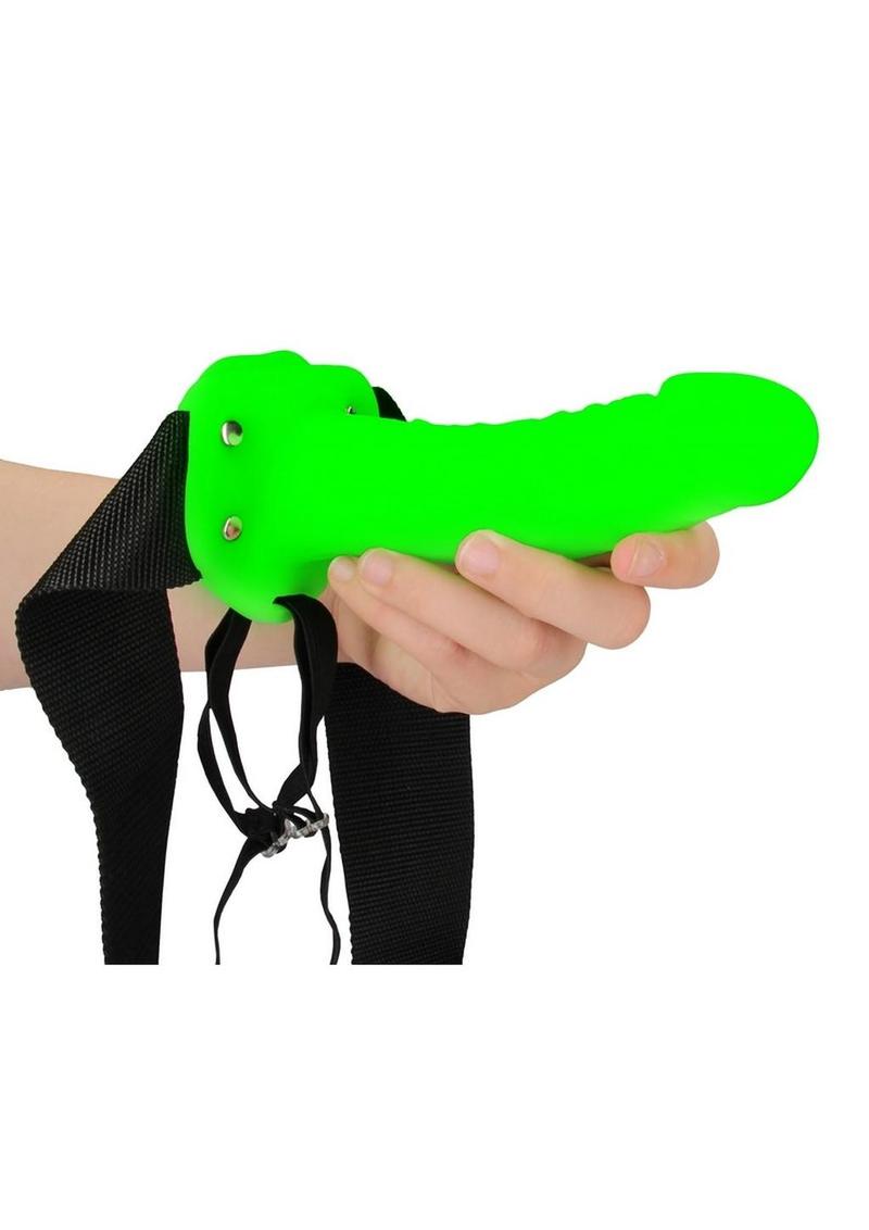 Ouch! Realistic Dildo Strap-On Harness - Black/Glow In The Dark/Green - 7in