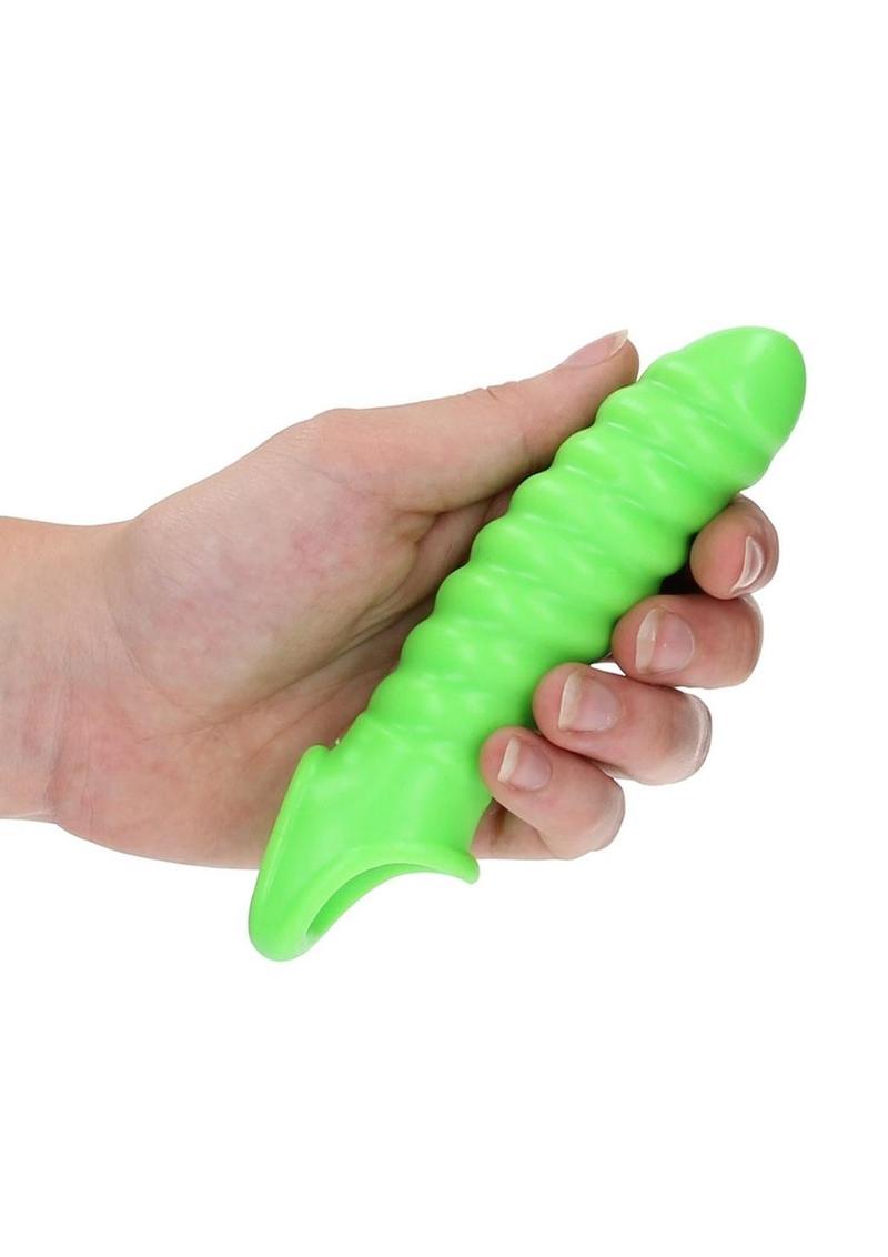 Ouch! Swirl Strechy Penis Sleeve - Glow In The Dark/Green