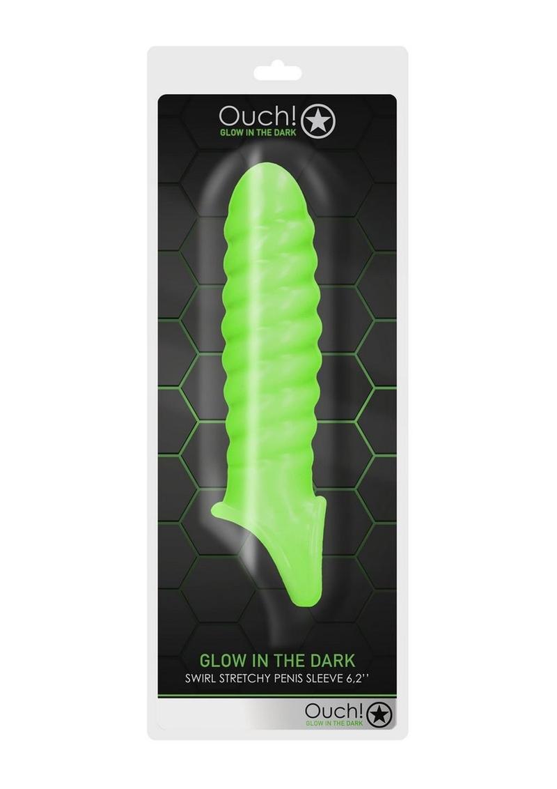 Ouch! Swirl Strechy Penis Sleeve - Glow In The Dark/Green