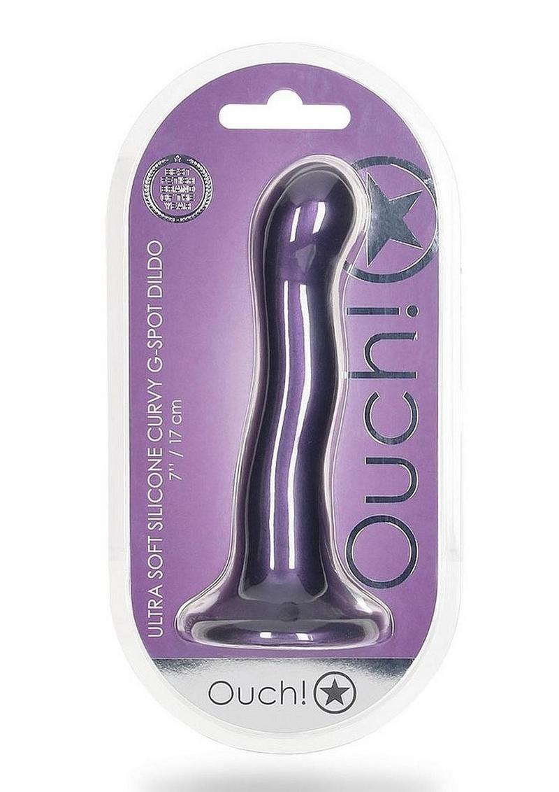 Ouch! Ultra Soft Curvy G-Spot Silicone Dildo 7in - Metallic