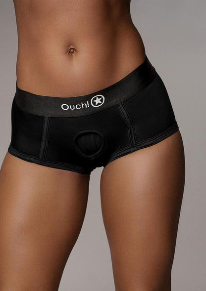 Ouch! Vibrating Strap-On Brief Rechargeable - Black - Large/Medium