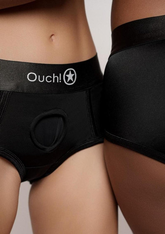 Ouch! Vibrating Strap-On Brief Rechargeable - Black - Small/XSmall