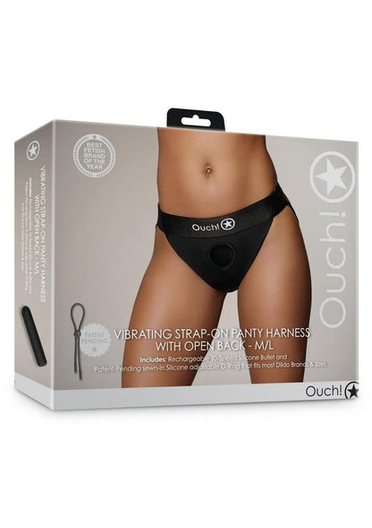 Ouch! Vibrating Strap-On Panty Harness with Open Back Rechargeable