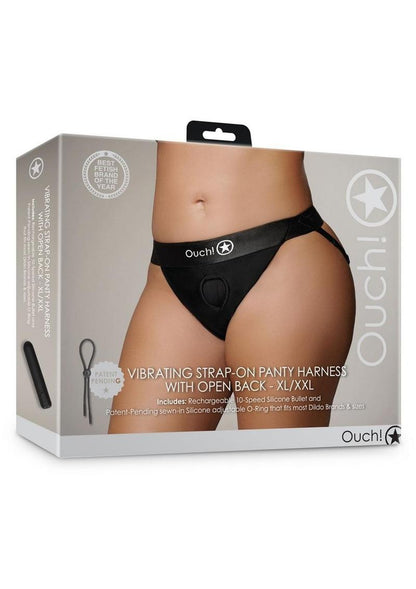 Ouch! Vibrating Strap-On Panty Harness with Open Back Rechargeable