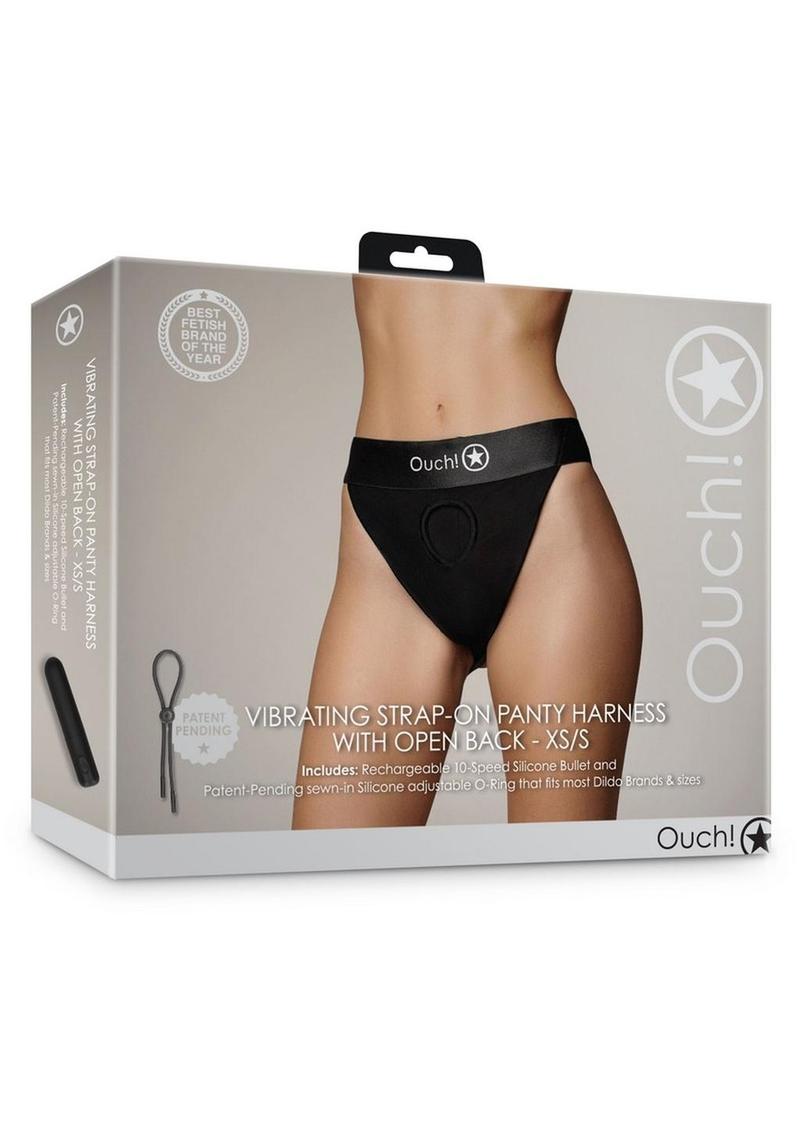 Ouch! Vibrating Strap-On Panty Harness with Open Back Rechargeable