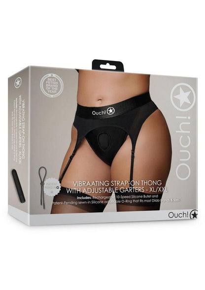 Ouch! Vibrating Strap-On Thong with Adjustable Garters Rechargeable