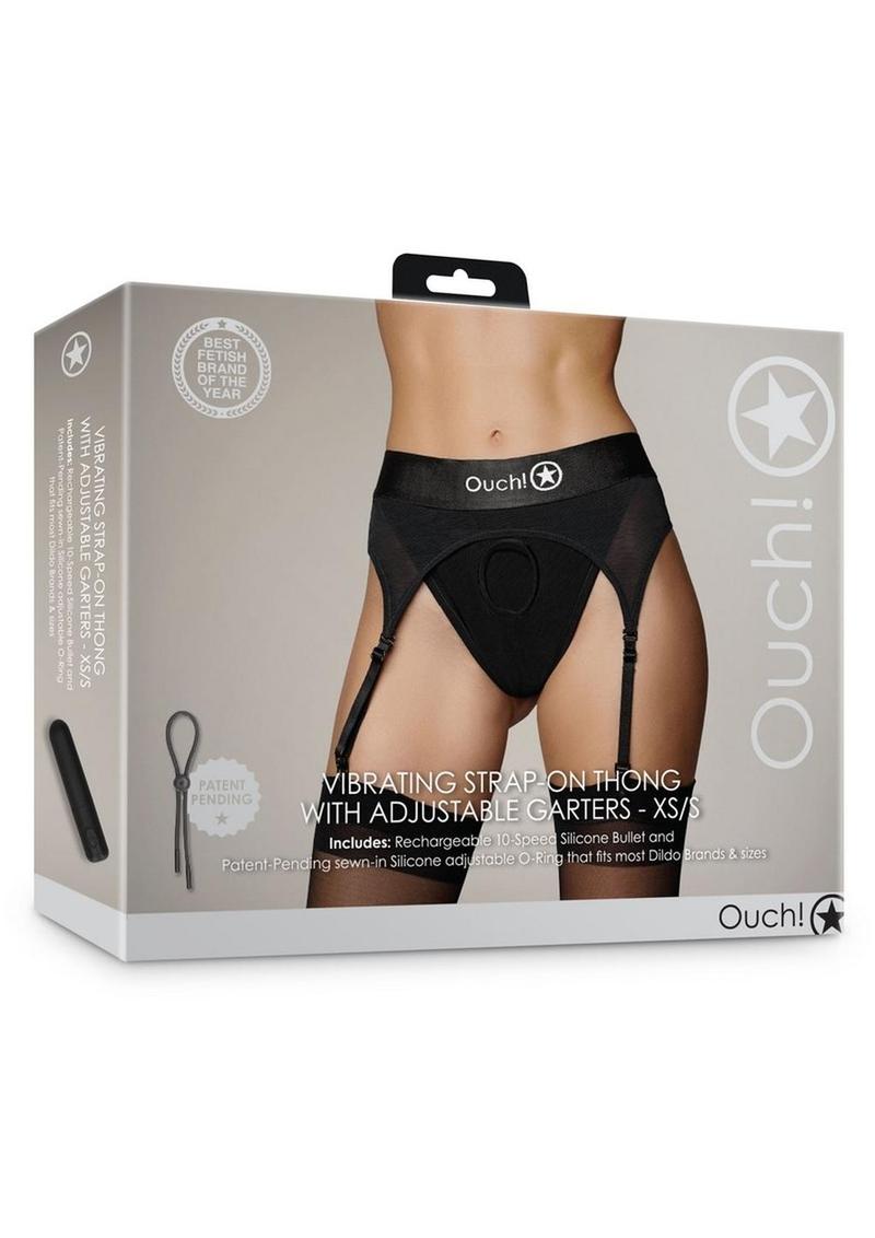 Ouch! Vibrating Strap-On Thong with Adjustable Garters Rechargeable