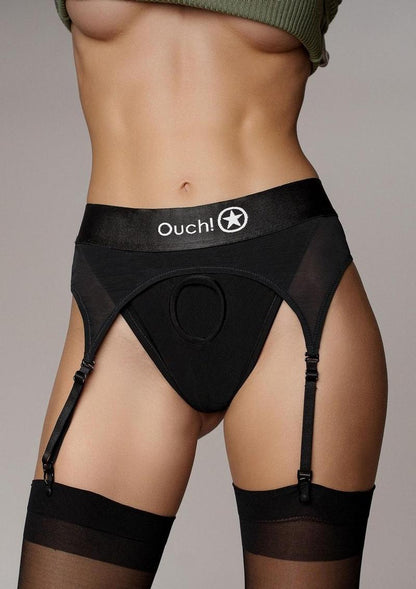 Ouch! Vibrating Strap-On Thong with Adjustable Garters Rechargeable