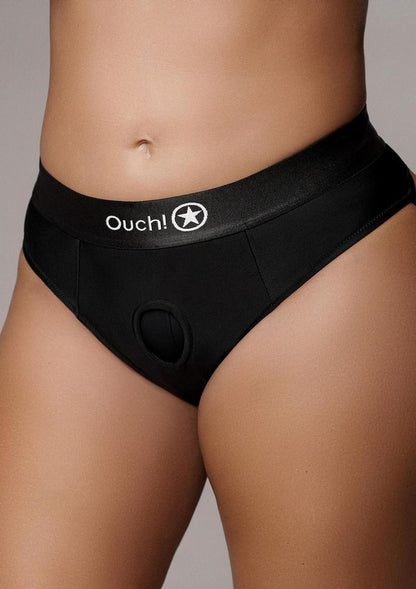 Ouch! Vibrating Strap-On Thong with Removable Butt Straps Rechargeable - Black - XLarge/XXLarge