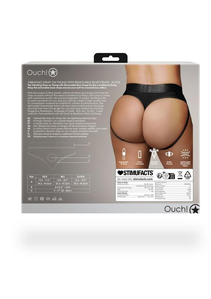 Ouch! Vibrating Strap-On Thong with Removable Butt Straps Rechargeable - Black - XLarge/XXLarge