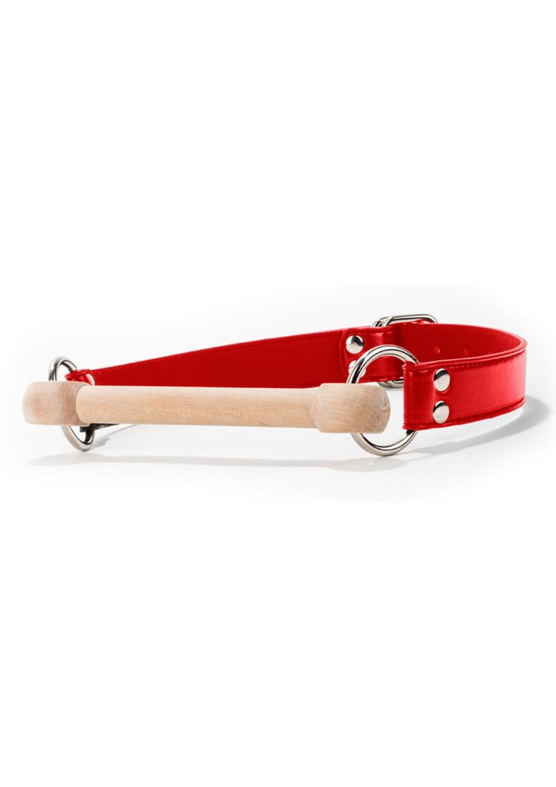 Ouch! Wooden Bridle Gag with Leather Straps - Red