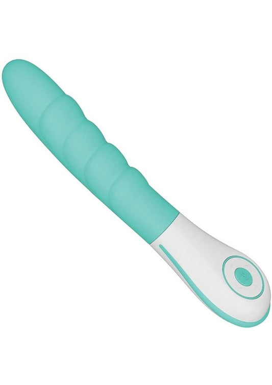 OVO Silkskyn Rechargeable Silicone Ribbed Vibrator - Aqua/Teal/White