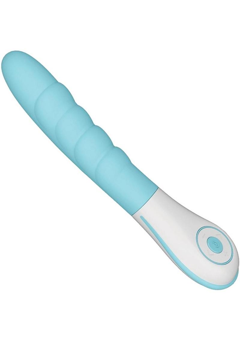 OVO Silkskyn Rechargeable Silicone Ribbed Vibrator - Blue/White