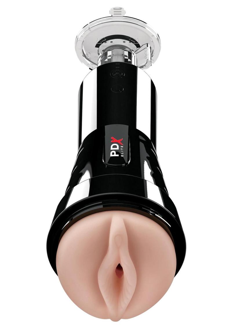 Pipedream Extreme Elite Rechargeable Cock Compressor Vibrating Masturbator - Pussy - Black/Vanilla