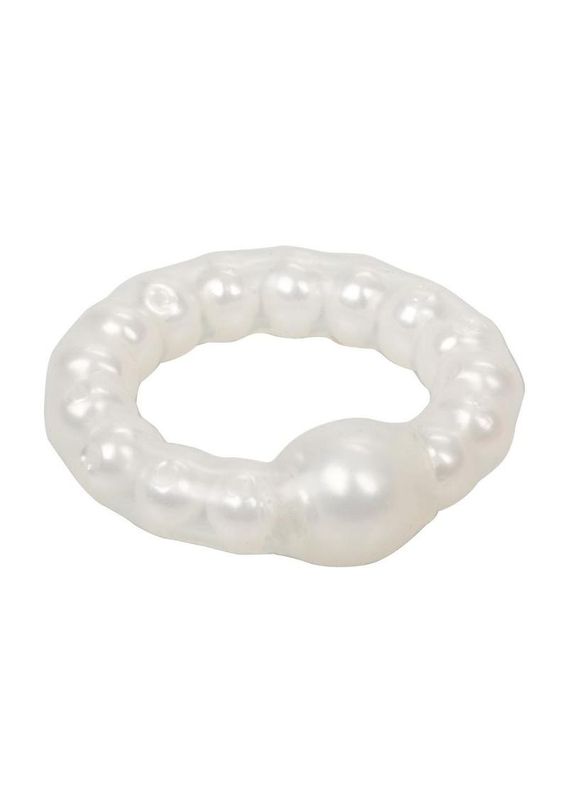 Pearl Beaded Prolong Silicone Cock Ring - White