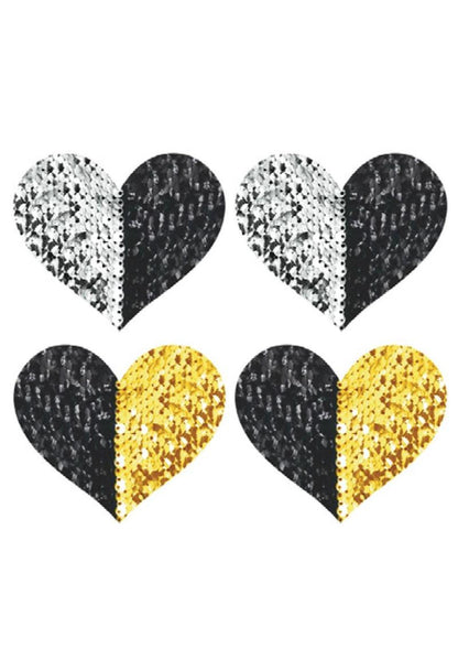 Peekaboos Reversilbe Sequin Hearts Pasties - Black/Gold